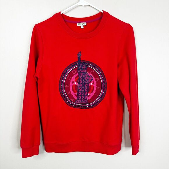 Kenzo Paris Kids Sweater Jumper Size 16A Red Statue of Liberty Embroidered - Picture 1 of 8